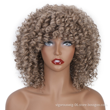 Vigorous afro kinky curly brown bob short cheap wholesale high quality heat resistance fiber black women synthetic hair wigs
